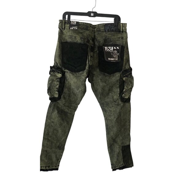 Men's R3BEL Skinny Jeans Denim Distressed Fashion Cargo Pockets Size 36 / 32L - Picture 4 of 9